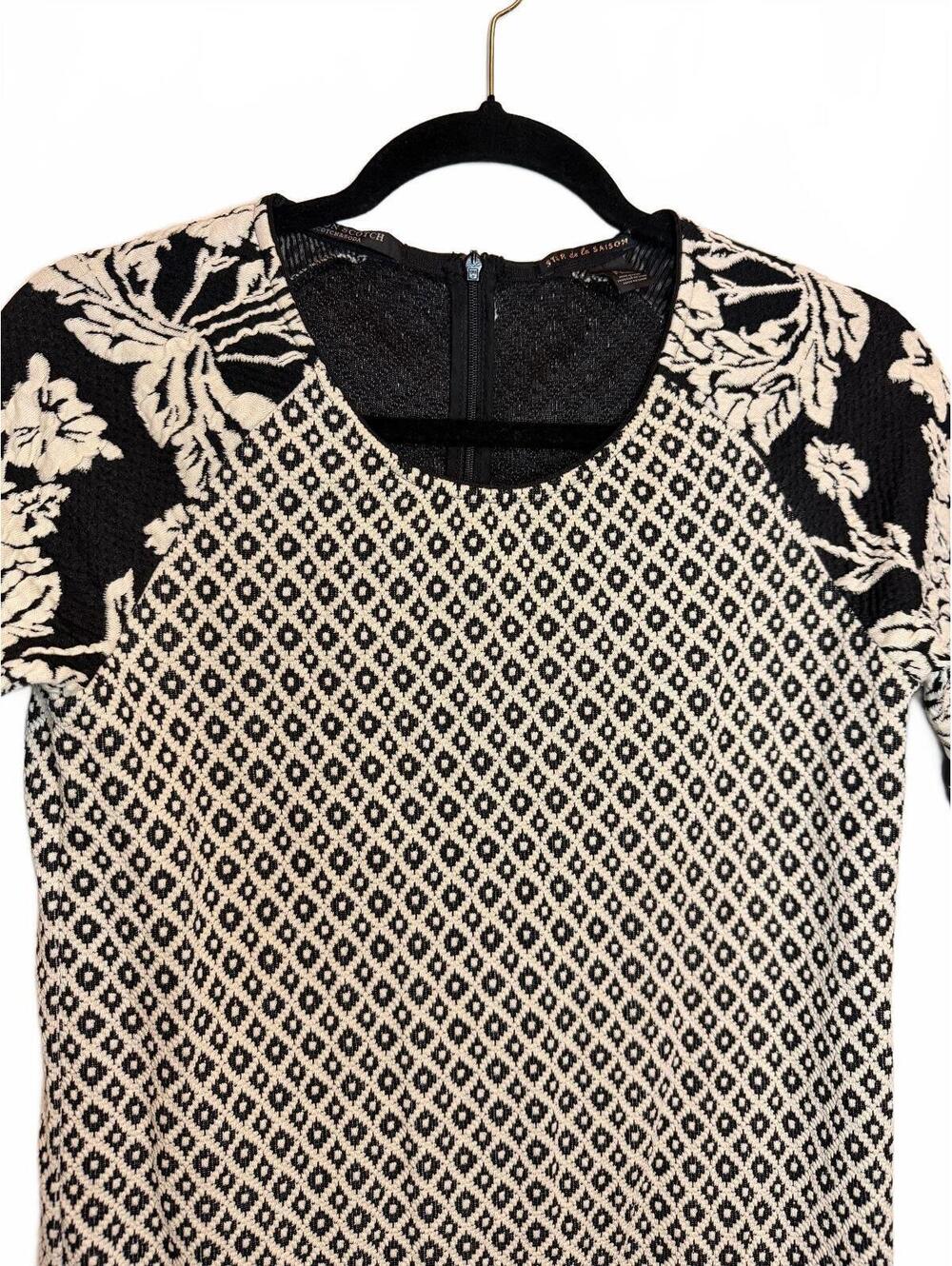 Maison Scotch Black and Cream Romantic Floral Patterned Mid Sleeve Dress Small - Picture 4 of 8